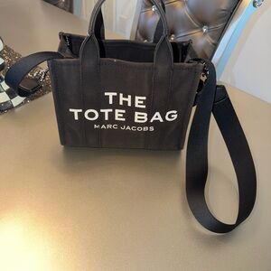 Marc Jacobs Black Canvas The Tote Bag Small with White Logo